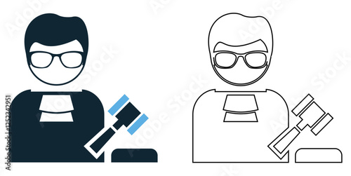 Male judge icon vector, law, justice, and court decisions, legal, judiciary, and courtroom projects, pictogram symbol ui and ux design, glyphs and stroke line