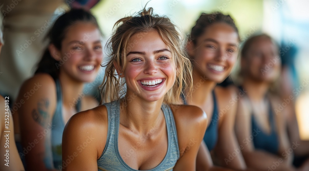 A group of women are smiling and posing for a photo