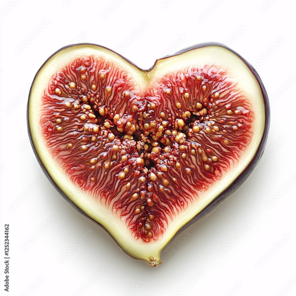 A heart shaped fig cut in half reveals its seeds A heart shaped fig cut in half reveals its seeds