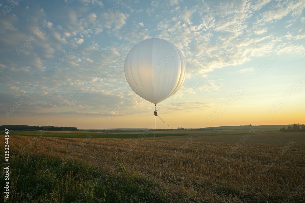 Obraz premium Hot air balloon floating above a rural countryside