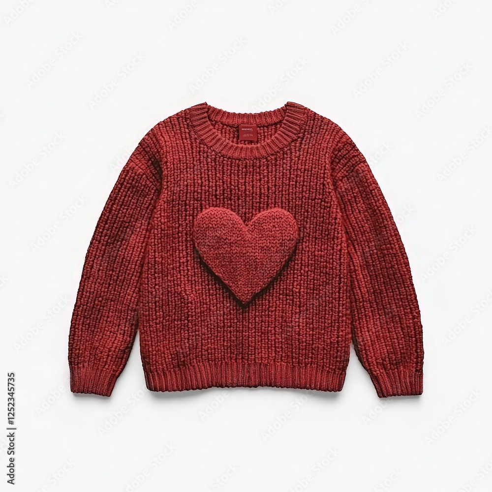 Obraz premium Cozy Red Sweater Featuring a Charming Heart Design on the Chest Evoking Warmth and Affection Perfect for Winter Fashion and Seasonal Comfort