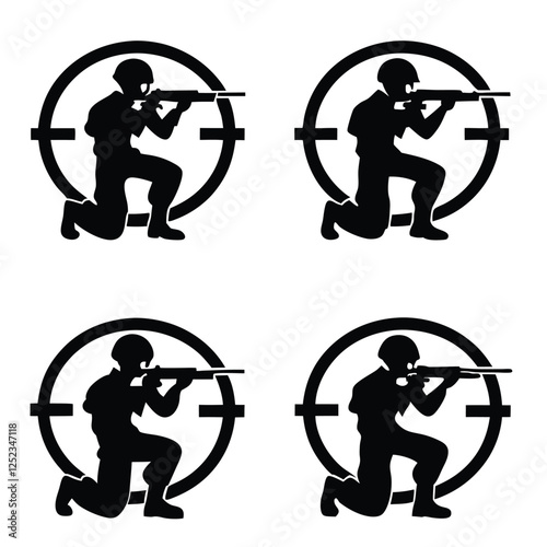 Combat Soldier Silhouettes Black Army Icons for Defense and Warfare