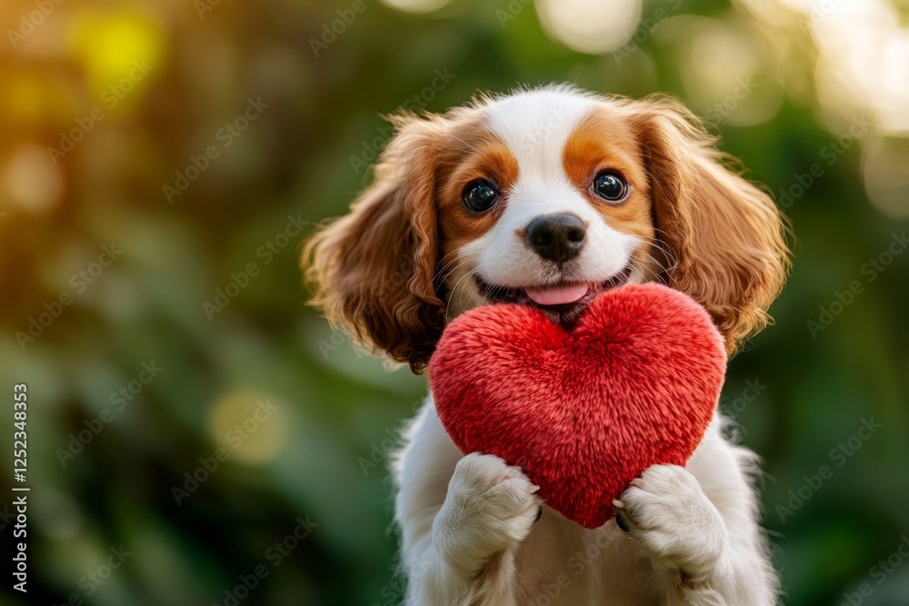 Digital ads furry friend drawing. Clumber spaniel - my preferred dog, symbol of friendship. Cute clumber spaniel pup with fluffy red heart on a walk in a spring garden. Happy valentine's dog. Digital ads furry friend drawing. Clumber spaniel - my preferred dog, symbol of friendship. Cute clumber spaniel pup with fluffy red heart on a walk in a spring garden. Happy valentine's dog.
