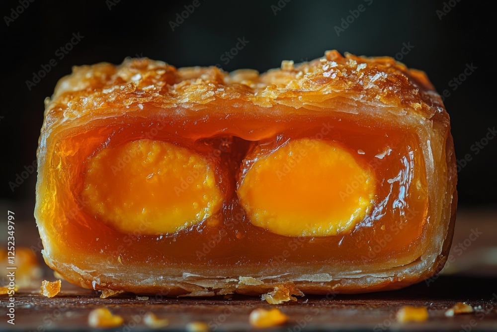 Close-up of a traditional pastry with golden syrup topping Close-up of a traditional pastry with golden syrup topping