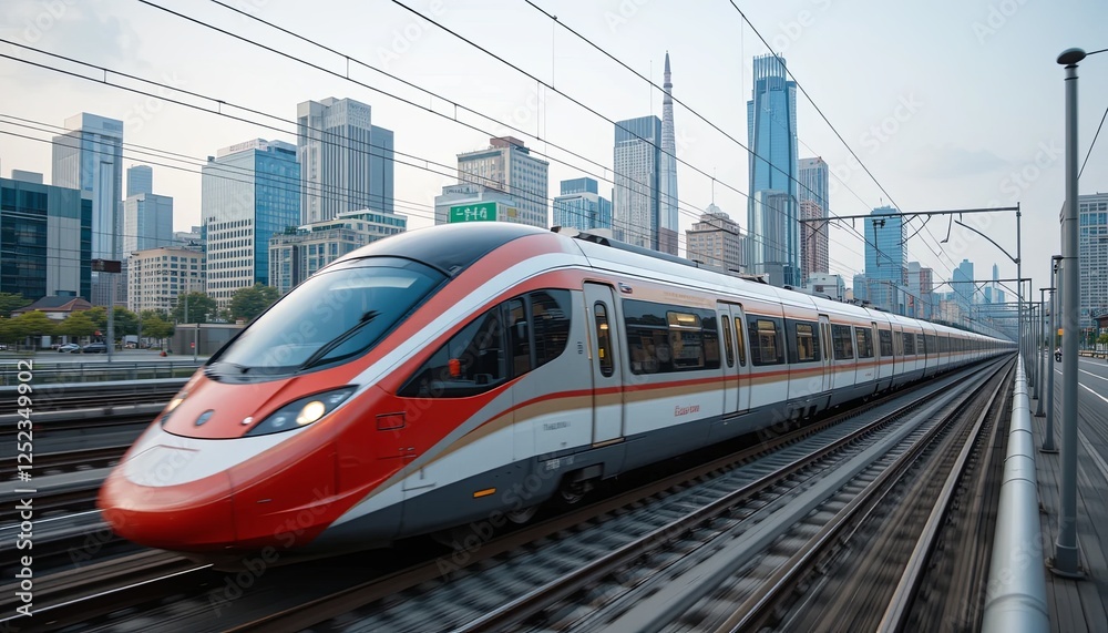 Naklejka premium Modern city transport high-speed train perspective