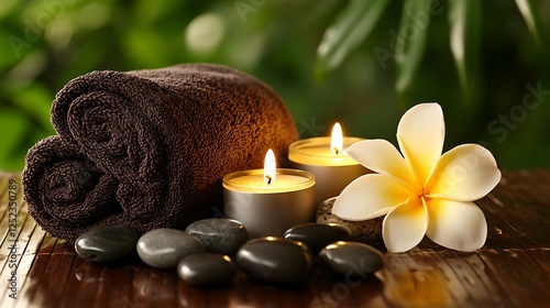 Serene Spa Setting: Candles, Stones, and Flowers