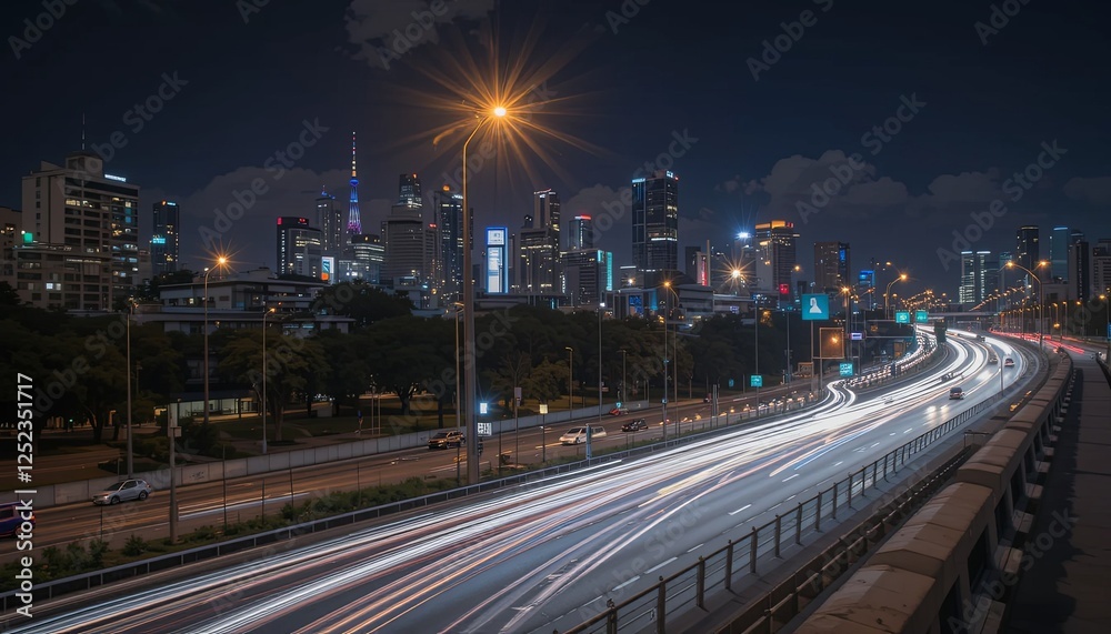 Fototapeta premium Night cityscape traffic downtown photography urban long exposure motion