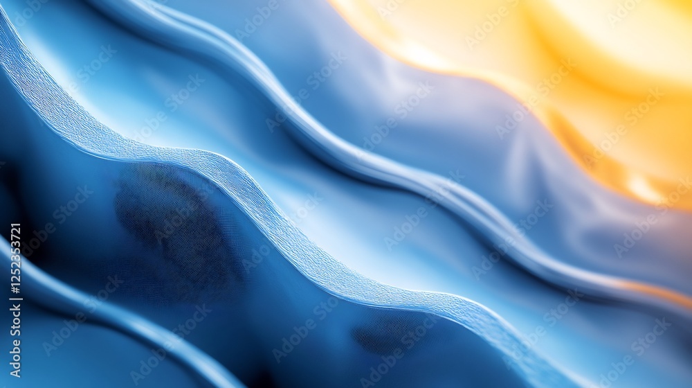 Obraz premium Abstract Blue Gold Waves Soft Light. AI Generated