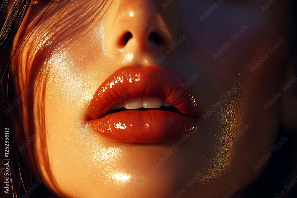 Obraz premium Close up of a woman face with red lips