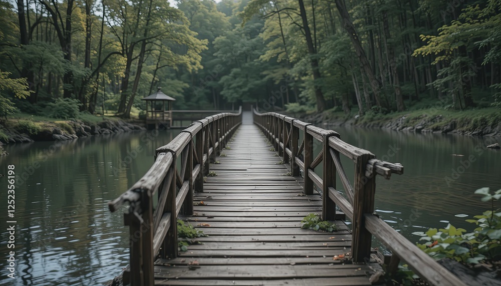 Fototapeta premium Serene forest bridge a tranquil perspective