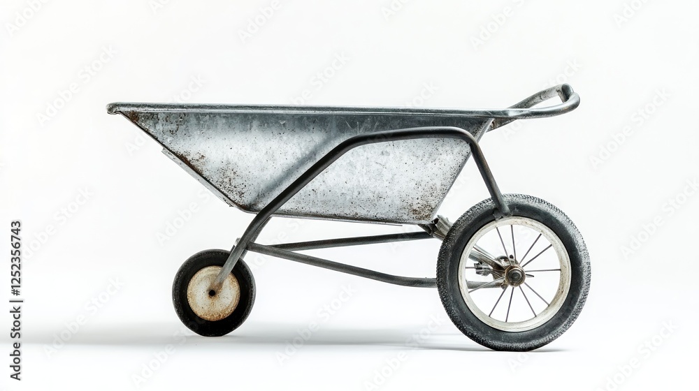 Rusty wheelbarrow on white background, construction site Rusty wheelbarrow on white background, construction site