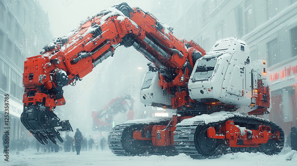 A futuristic robotic crane for space construction with mechanical arms extending outward, symbolizing technological advancement and the future of space exploration, in a bright modern tone.robotic 