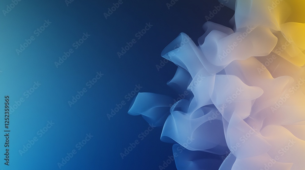 Fototapeta premium Abstract Blue Yellow Ink Swirls Soft Light. AI Generated