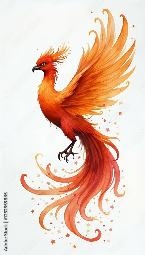 watercolor illustration phoenix character mystical character white background olated mythical single isolated fly bird tribal white hawk tattoo red eagle signs symbol feather template phoenix