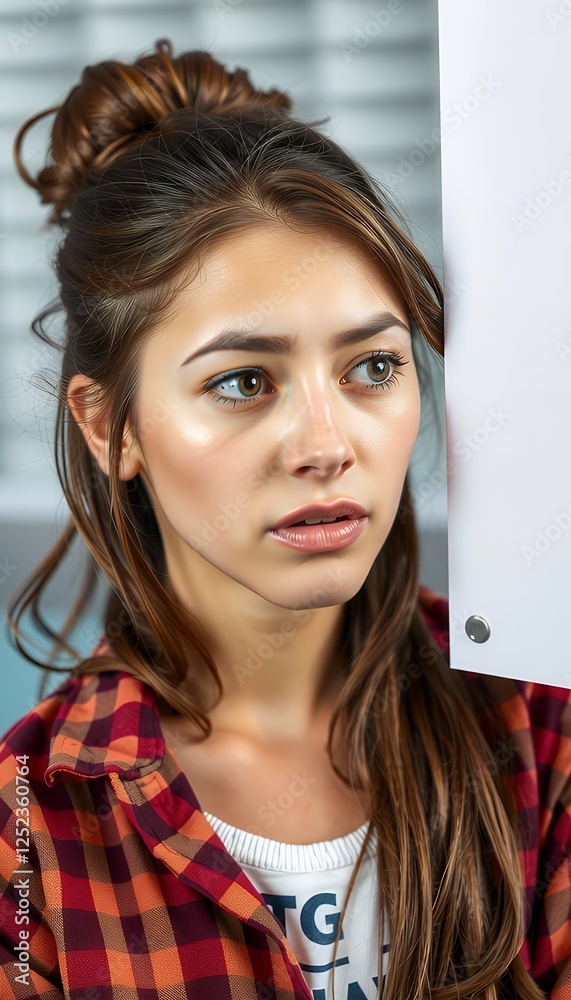 side annoyed expression uncertain space thinking woman copy right banner young empty person annoyed woman puzzled female studio portrait emotion expression young adult unhappy anger serious