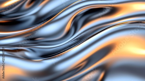 Abstract Metallic Surface with Fluid Reflections in Silver and Gold. Generative AI photo
