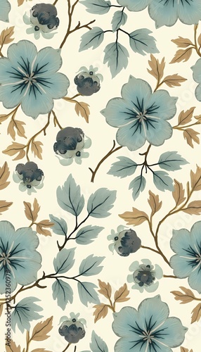 Obraz na płótnie botanical serene pattern blackberry floral pale wallpaper repeating seamless version gold vines turquoise victorian wedding seamless pattern design texture tile blue wall illustration background w salonie