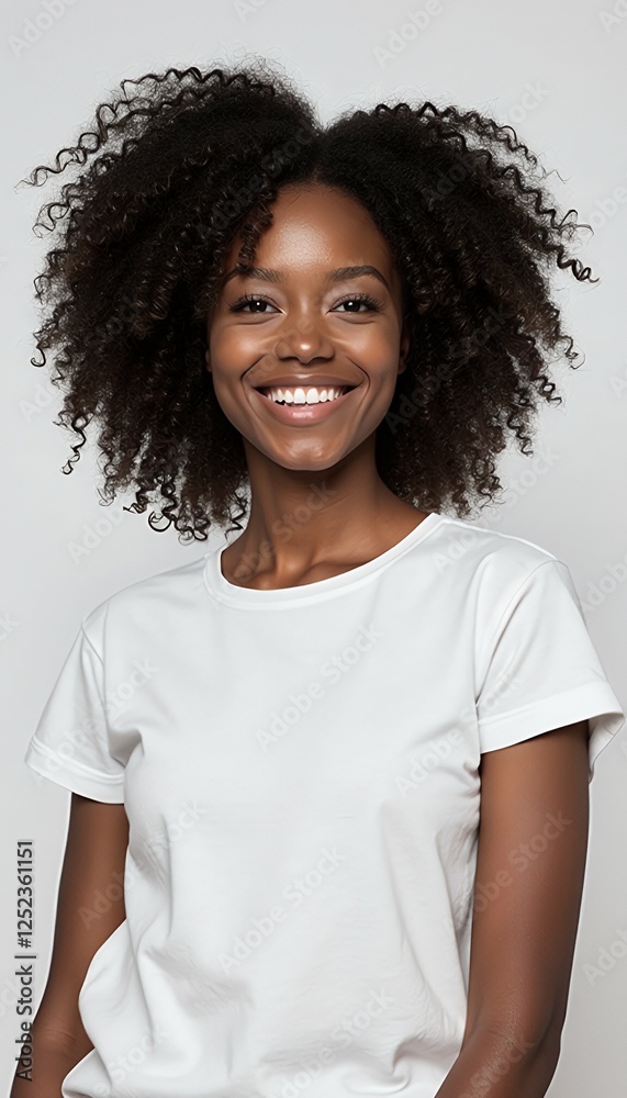 t curls shirt american print set african shirt woman smiling mockup design white t-shirt shirt girl woman female white african american set clothing clothes apparel template latin america curly hair