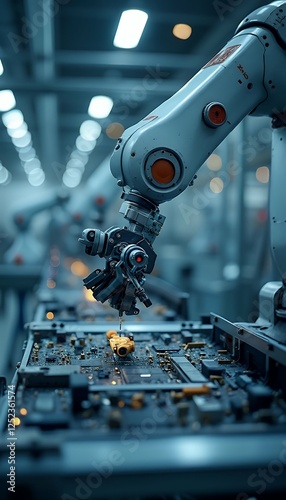 Obraz na płótnie advanced line robotic automation factory arm modern assembly smart electronic using machines program innovation futuristic automotive electronic machine production industry technology ai arm w salonie
