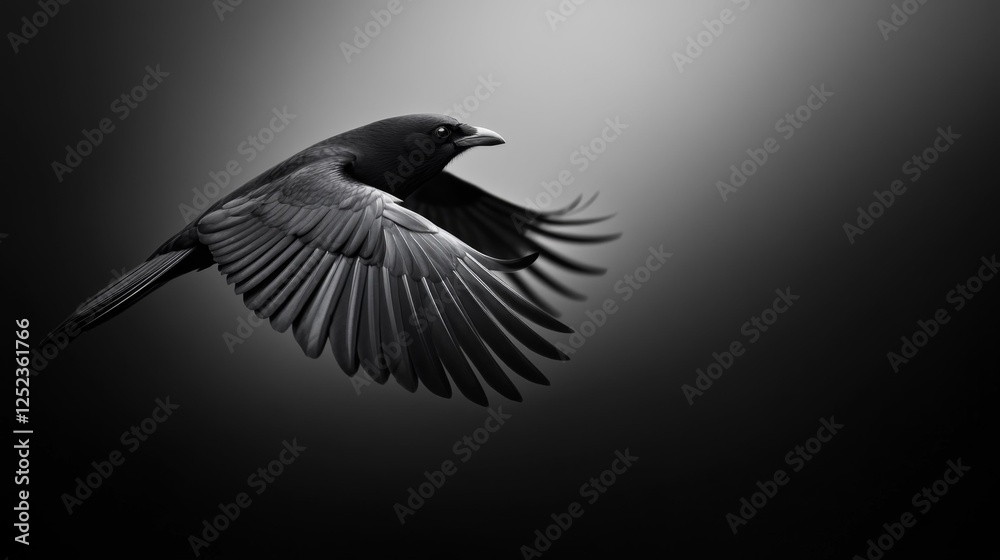 Obraz premium Black Bird Soaring Against a Dark Textured Background. Generative AI