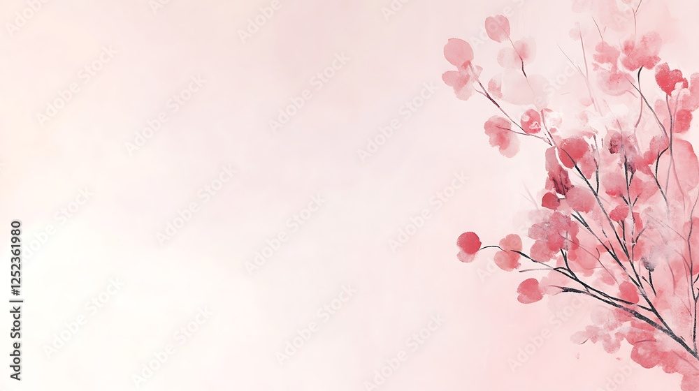 Fototapeta premium Delicate Watercolor Painting of Pink Blossoms on Branches