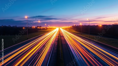 Long exposure photograph of a highway at night showcasing light streaks from moving vehicles