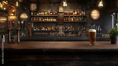 Fototapeta Naklejka Na Ścianę i Meble -  Pint of beer on bar, pub interior