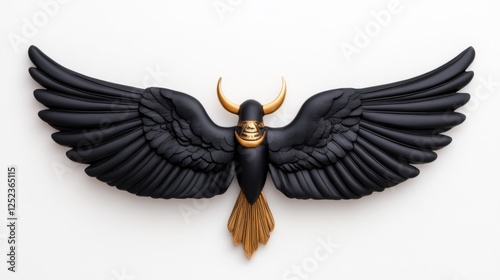 Black Winged Bull with Gold Accents Isolated. Generative AI photo