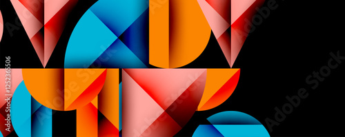 Abstract geometric pattern with intersecting circles and triangles in gradients. The high-contrast composition creates depth and a dynamic, modern aesthetic