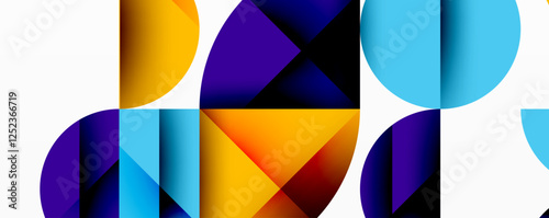 Abstract geometric pattern with intersecting circles and triangles in gradients. The high-contrast composition creates depth and a dynamic, modern aesthetic