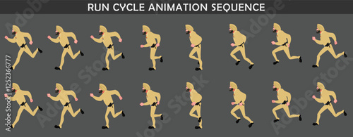 Police Officer Character Run cycle animation sequence. Side running frame by frame animation sprite sheet.