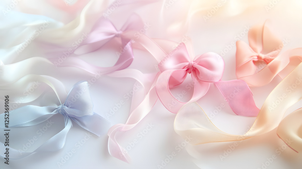 Delicate satin ribbons craft studio decorative elements soft lighting close-up symbolic love expression Delicate satin ribbons craft studio decorative elements soft lighting close-up symbolic love expression