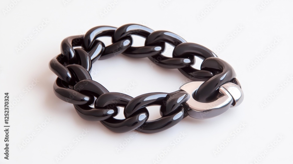 Fototapeta premium Elegant Black and Silver Chain Bracelet on White Background. Generative AI