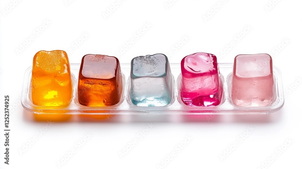 Colorful ice cubes in different shades isolated on a white background. Generative AI Colorful ice cubes in different shades isolated on a white background. Generative AI