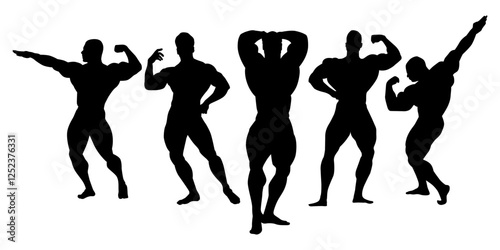 Set of bodybuilders vector silhouettes. Posing men . Muscular people. gym posing men logo . vector template eps