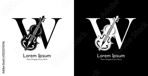 logo design in the shape of a violin combined with the letter W