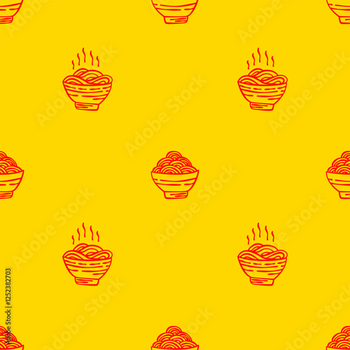 doodle Noodle pattern background. Japanese food line art pattern background. noodles theme pattern background.