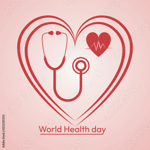 World health day text with stethoscope and heart life poster design.