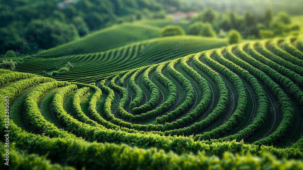 Aerial view of a green valley with a spiral vineyard pattern under clear midday skies, showcasing vibrant vegetation and a modern bright tone, leaving space for captions on the side.
Aerial view of a green valley with a spiral vineyard pattern under clear midday skies, showcasing vibrant vegetation and a modern bright tone, leaving space for captions on the side.