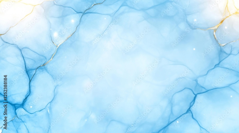 Naklejka premium Abstract Light Blue Marble Texture with Gold Accents. Generative AI