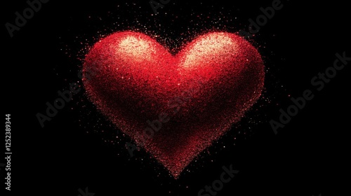 Sparkling Red Heart Symbol on Black Background for Valentine's Day Celebration