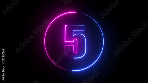 TOP 10 countdown neon light effect, number 10 to 1 glowing light effect on black backgrounds.