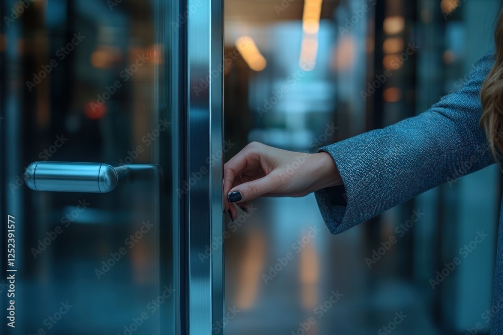 custom made wallpaper toronto digitalBusinesswoman Entering Office through Automatic Door with Mobile App