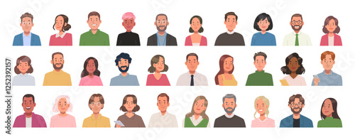 Set of business people avatars. Collection of portraits of men and women, office workers and colleagues. Vector illustration