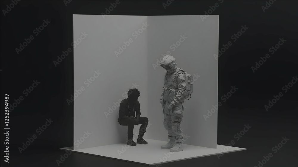 Obraz premium Astronaut meets shadow figure in room