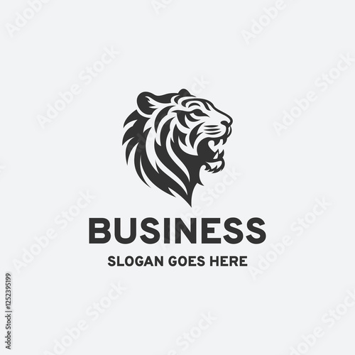 Roaring tiger logo design vector illustration in black and white style on a white background