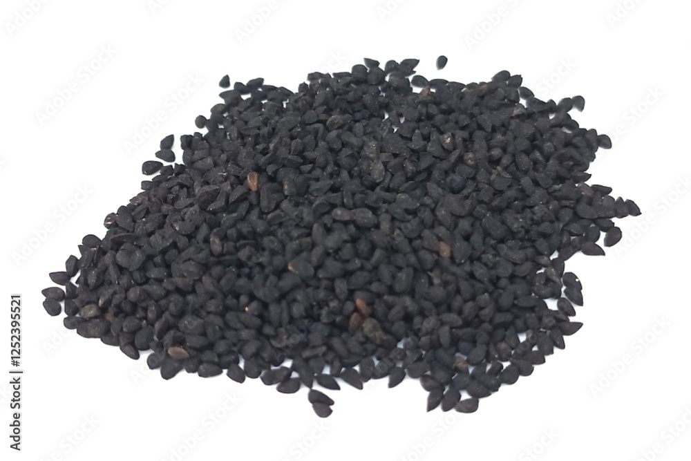 Black cumin seeds pile isolated on white background Black cumin seeds pile isolated on white background
