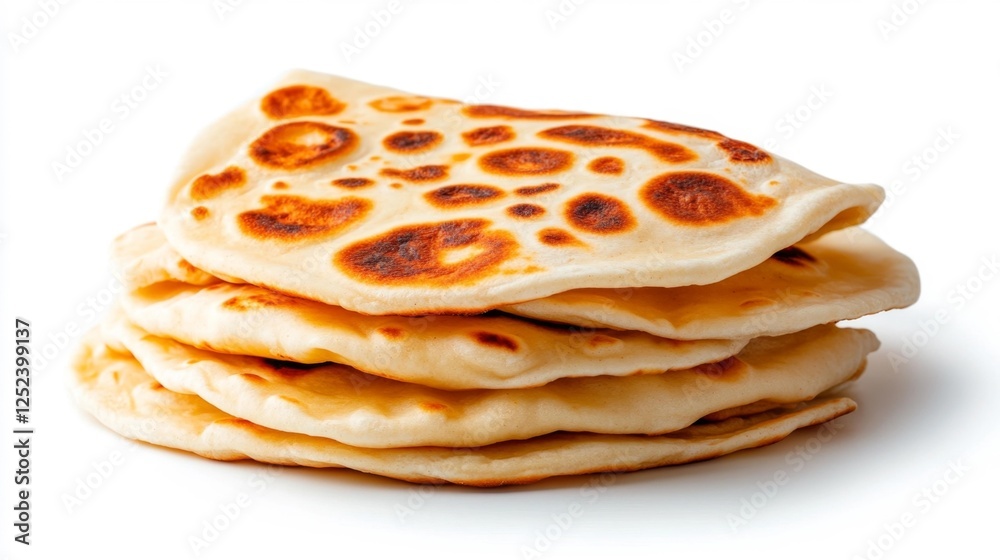 Stack of Freshly Baked Flatbreads on White Background. Generative AI Stack of Freshly Baked Flatbreads on White Background. Generative AI