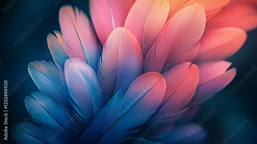 Close-up of vibrant parrot feathers showcasing intricate details and patterns, illuminated by natural light, with a blurred background and empty space for captions or design elements Close-up of vibrant parrot feathers showcasing intricate details and patterns, illuminated by natural light, with a blurred background and empty space for captions or design elements