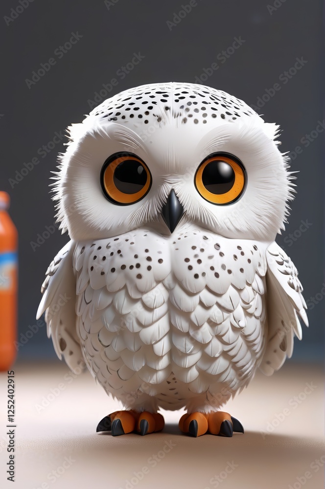 Obraz premium there is a white owl with yellow eyes sitting on a table
